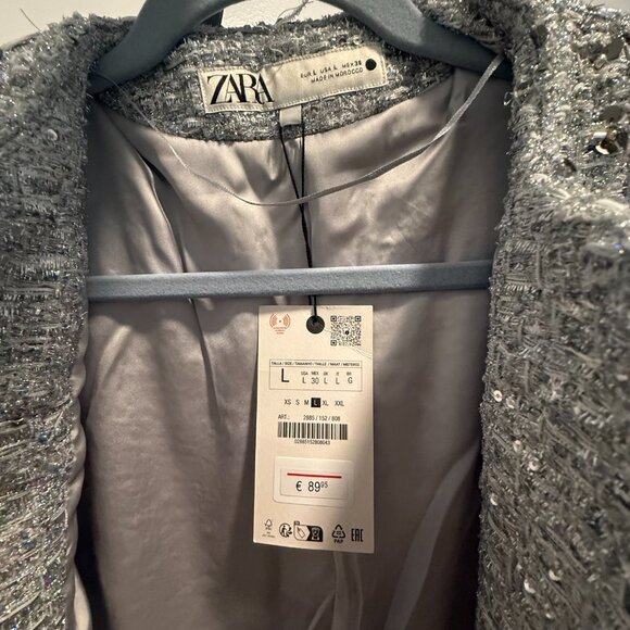 Zara ZW Collection Sequin Jacket Silver L NEW SS24 2885/152 - Picture 8 of 12